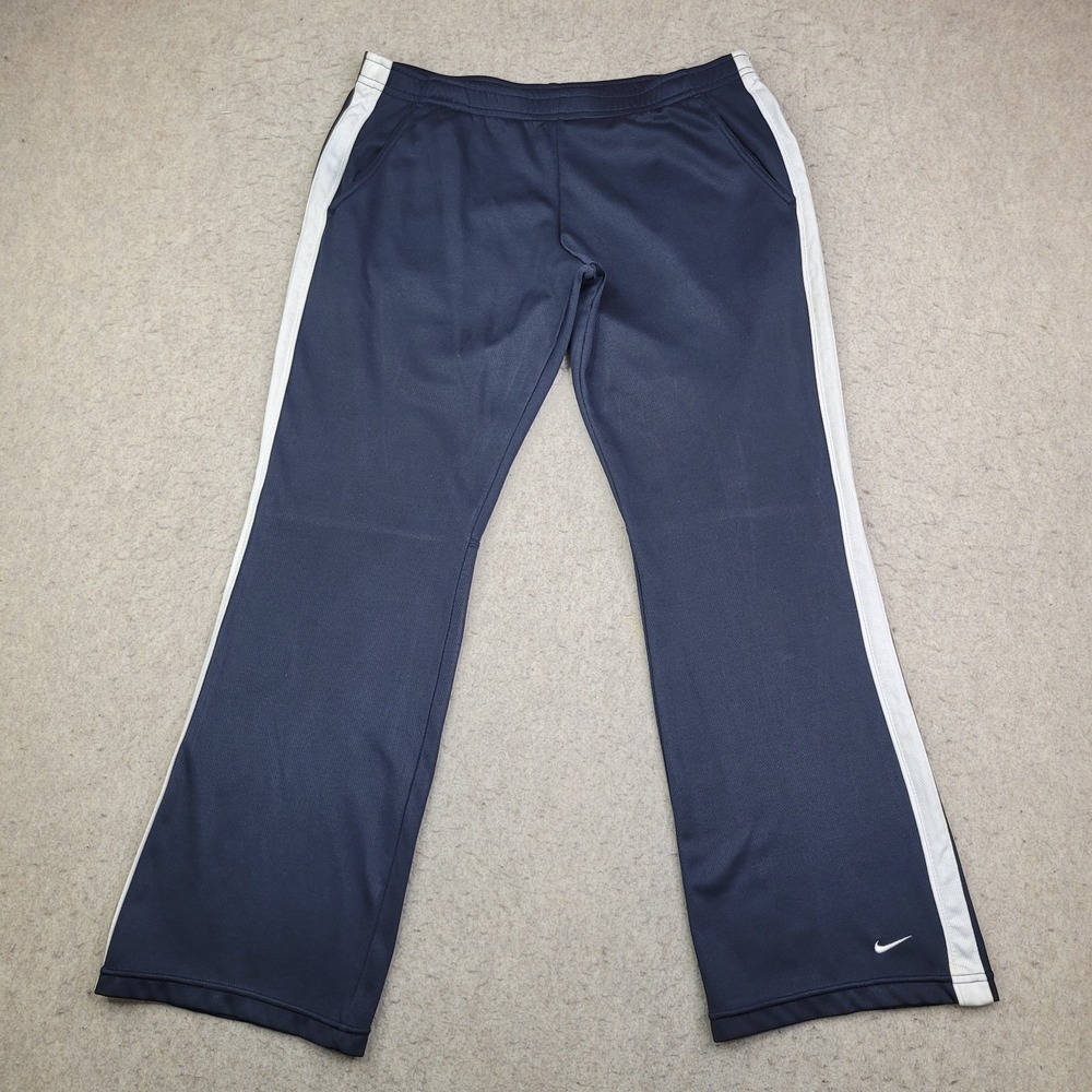 Nike Y2K Mens Small Dri Fit Swoosh Logo Wide Straight Track Pants Blue‎ Vintage